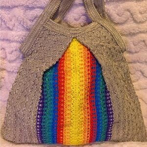 Colorful Knit Vintage Hippie Rainbow Pop Color Women's Artisan Tote Bag like new